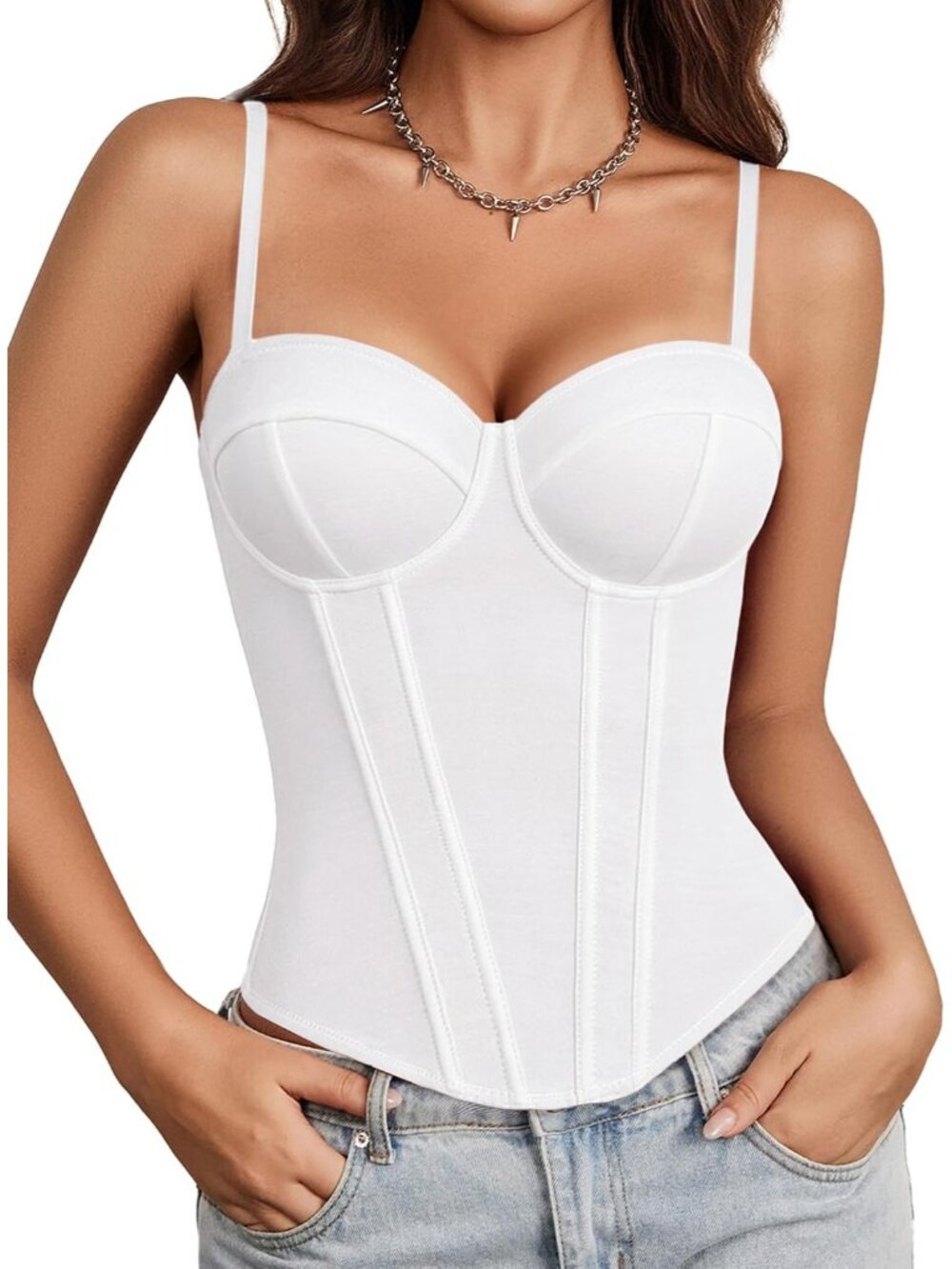 Women White Sweetheart Neck Adjustable Straps Underwire Bustier Sexy Corset Top
